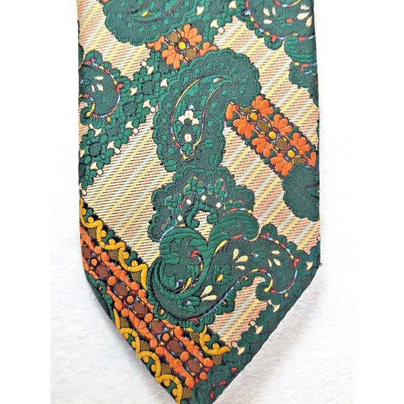 Oleg Cassini Other - NEW! 1970s Mens Neckie VINTAGE Paisley Floral Green Orange Tapestry Oleg Cassini